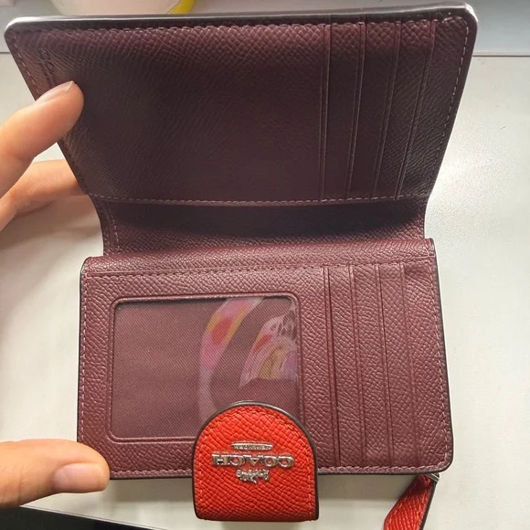 Coach Red Textured Leather Snap Wallet - Picture 4 of 5